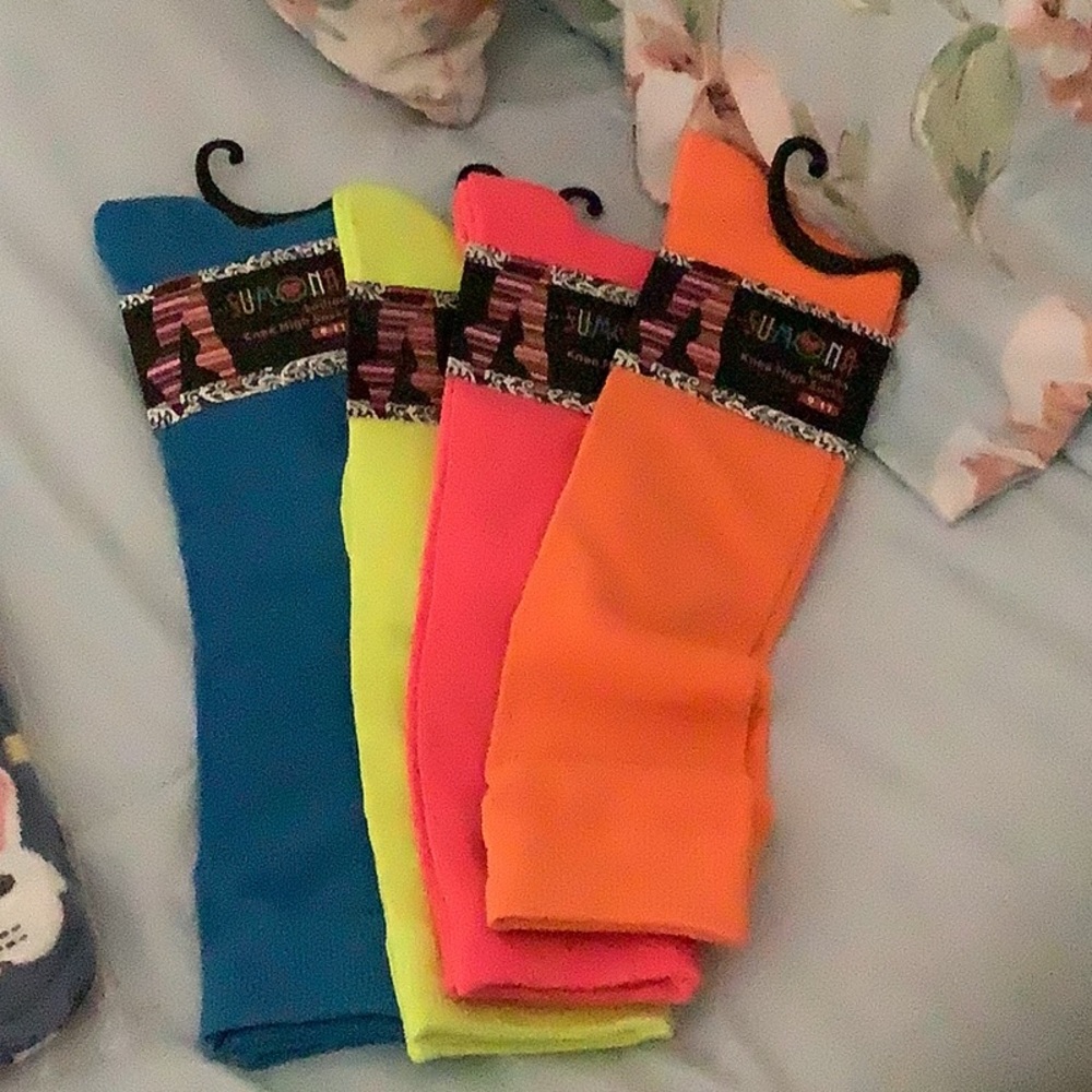 Neon colored knee socks size 9/11 orange yellow NWT